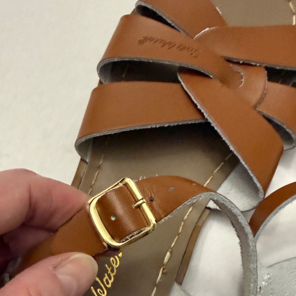 Salt Water Sandals by Hoy Tan Brown Crisscross Leather Sandals - Picture 7 of 8
